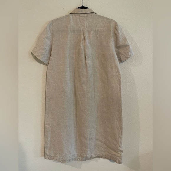 Chico's Women’s Shift Mini Dress Medium Tan Foiled 100% Linen Contemporary - Picture 6 of 17